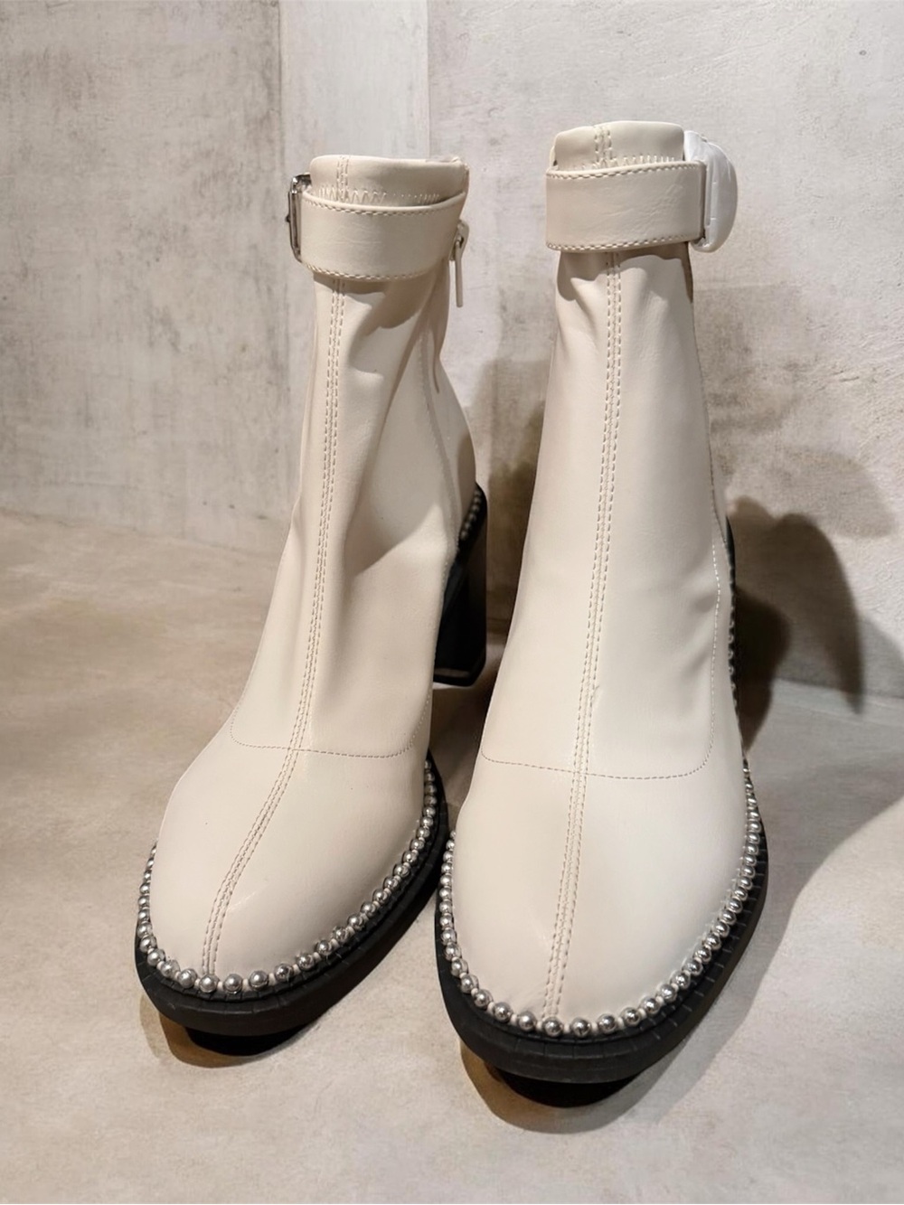 NEW - BCBGeneration White/Cream Ankle Boots with Studded Trim